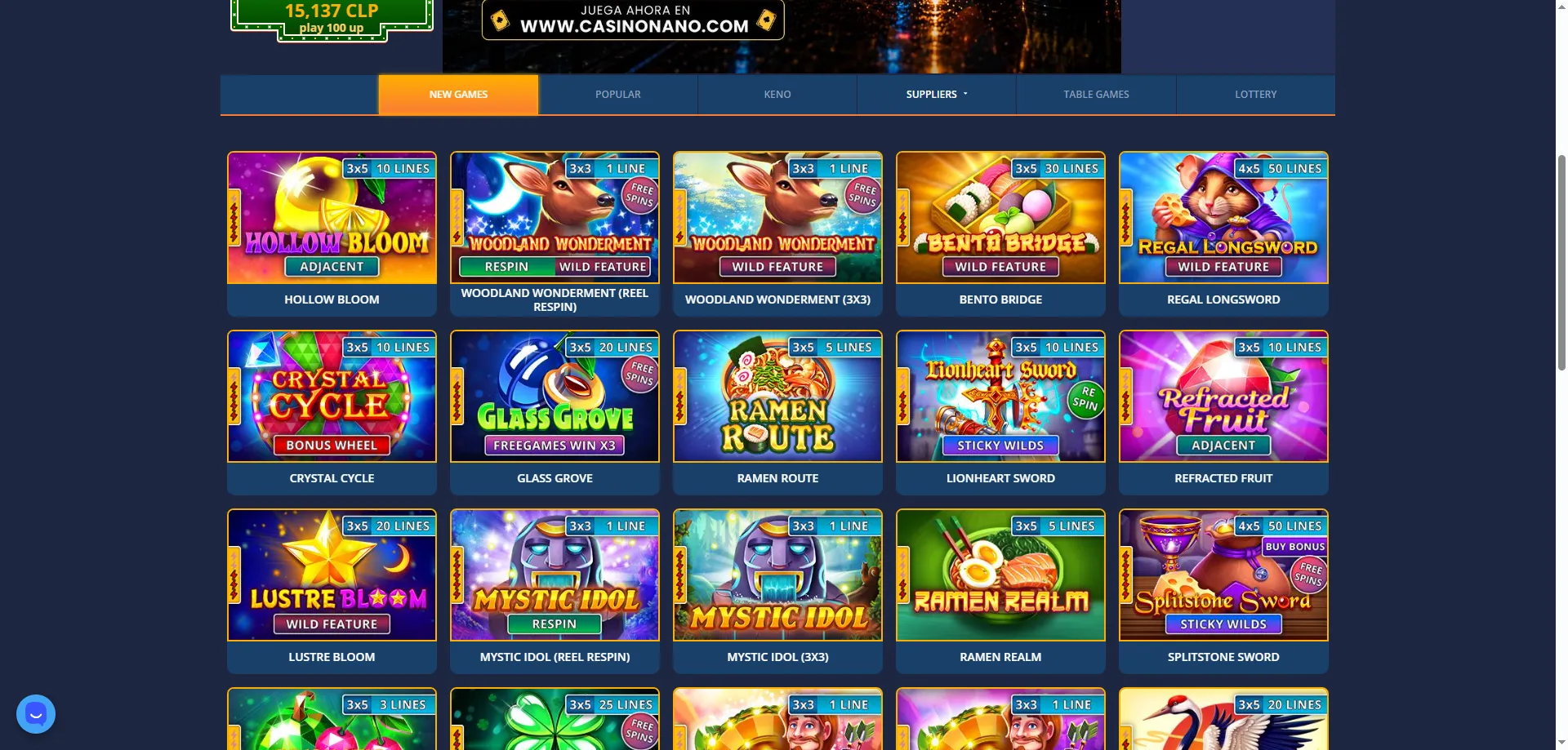 Cat&aacute;logo de juegos Nano Casino tragamonedas y casino en vivo